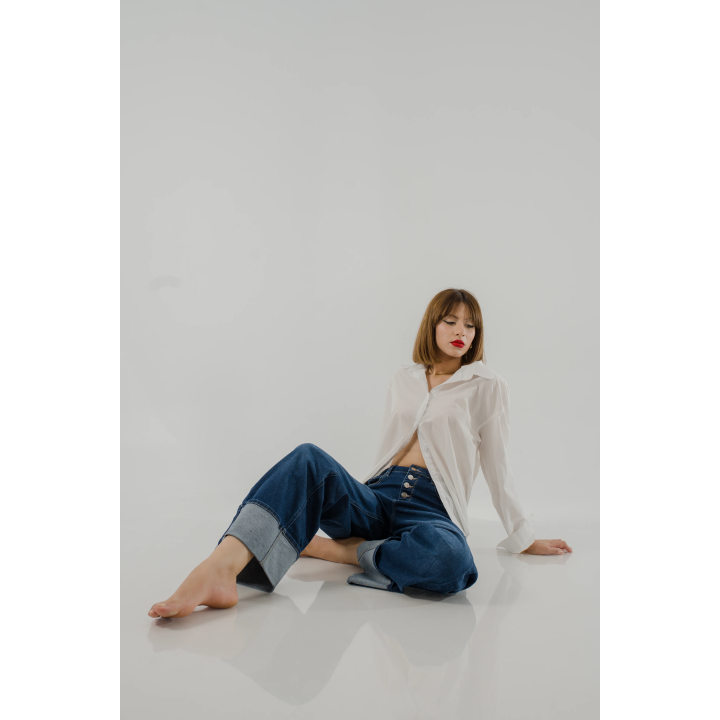 Jean Femme à Boutons – Coupe Large & Taille Haute