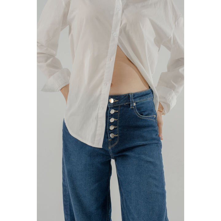 Jean Femme à Boutons – Coupe Large & Taille Haute