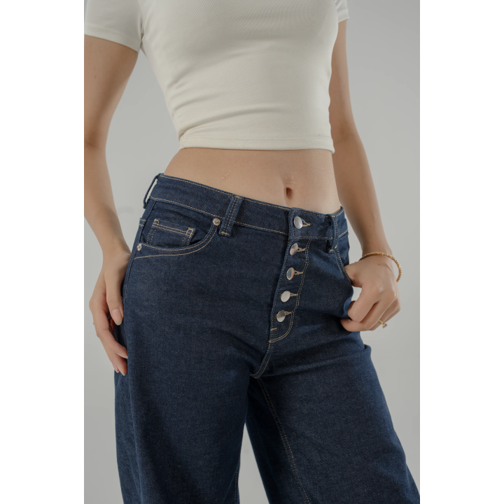 Jean Femme à Boutons – Coupe Large & Taille Haute