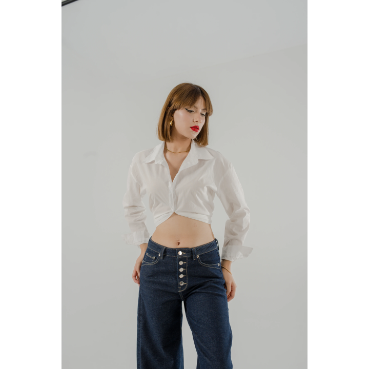 Jean Femme à Boutons – Coupe Large & Taille Haute