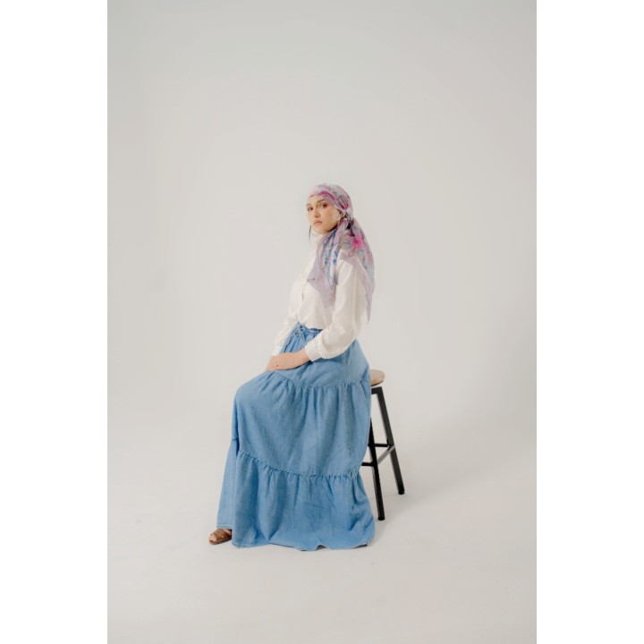 Jupe Longue en Denim – Froncée & Taille Élastique