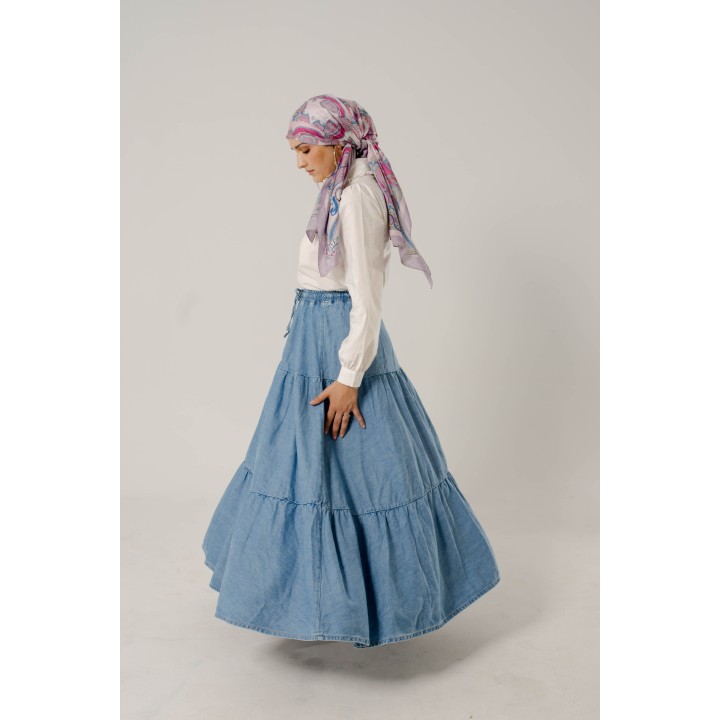 Jupe Longue en Denim – Froncée & Taille Élastique