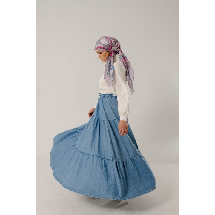 Jupe Longue en Denim – Froncée & Taille Élastique