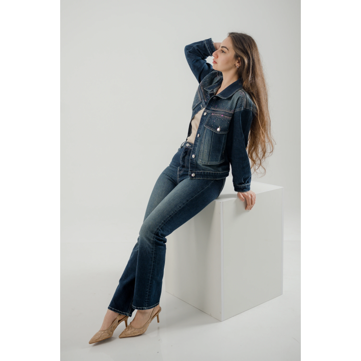 set femme - veste à strass & pantalon droite