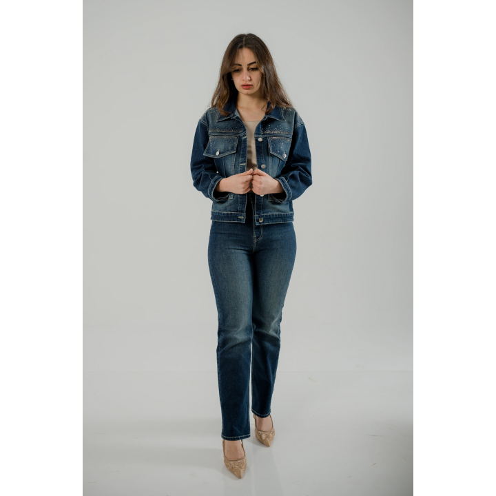 set femme - veste à strass & pantalon droite