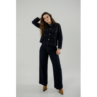 Ensemble Femme en Jean – Veste à Perles & Pantalon Large à Plis