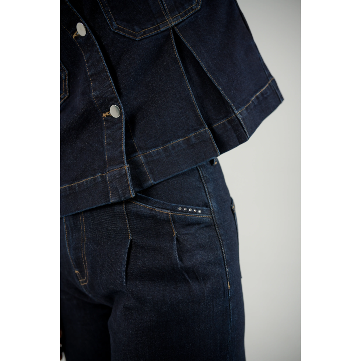 Ensemble Femme en Jean – Veste à Perles & Pantalon Large à Plis