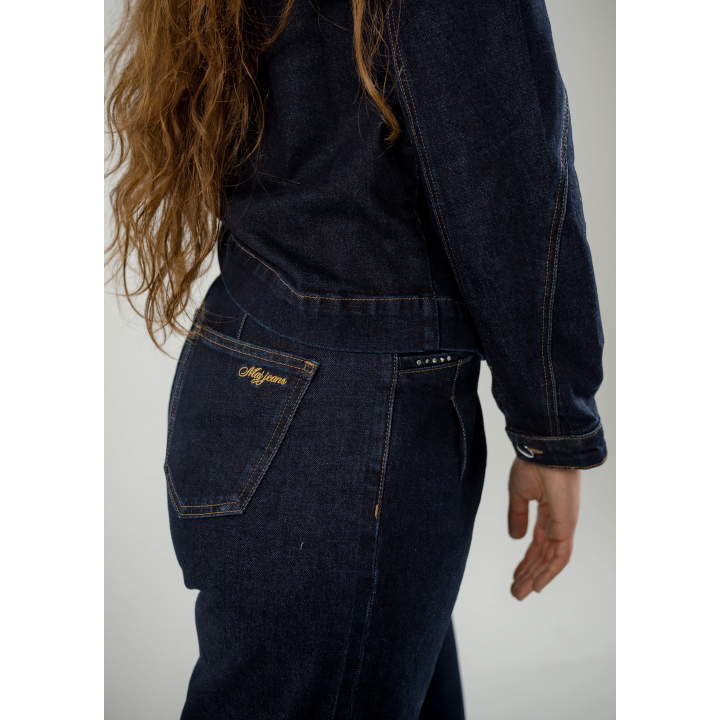 Ensemble Femme en Jean – Veste à Perles & Pantalon Large à Plis