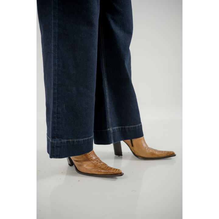 Ensemble Femme en Jean – Veste à Perles & Pantalon Large à Plis