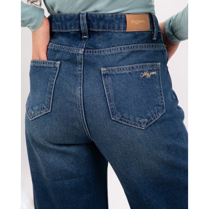 Jean large bouton croisé avec strass