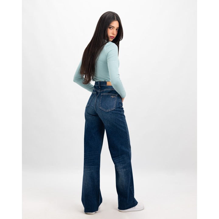 Jean wide-leg super taille haute avec strass