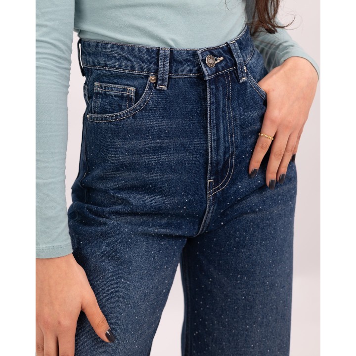 Jean wide-leg super taille haute avec strass