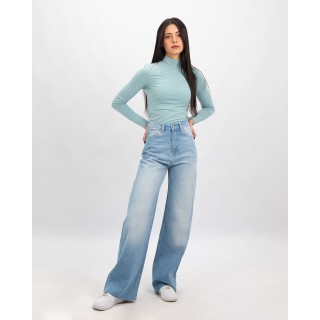 Jean wide-leg super taille haute avec strass