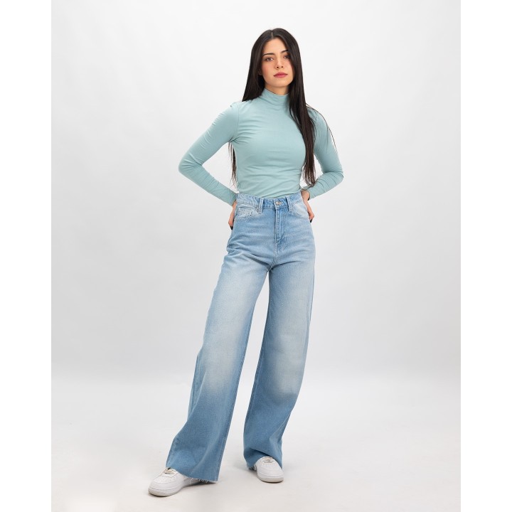 Jean wide-leg super taille haute avec strass