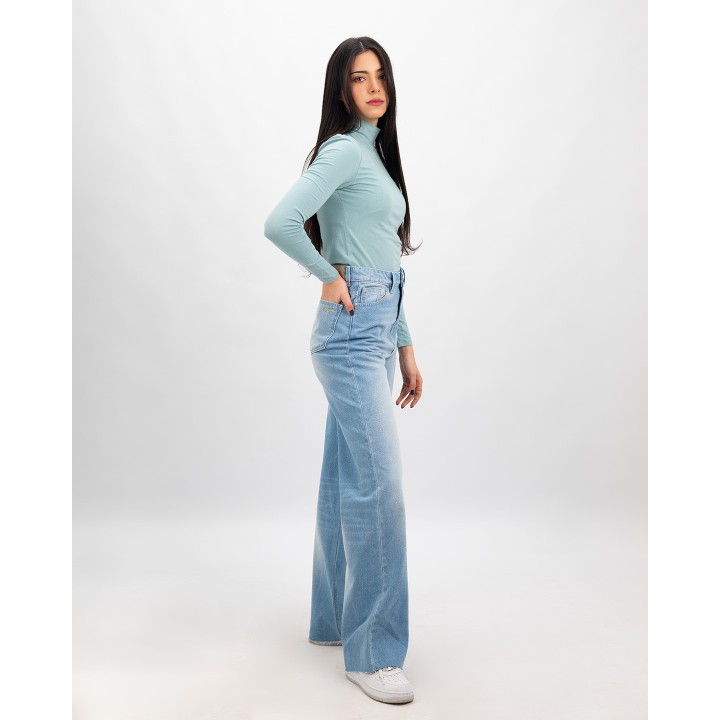 Jean wide-leg super taille haute avec strass