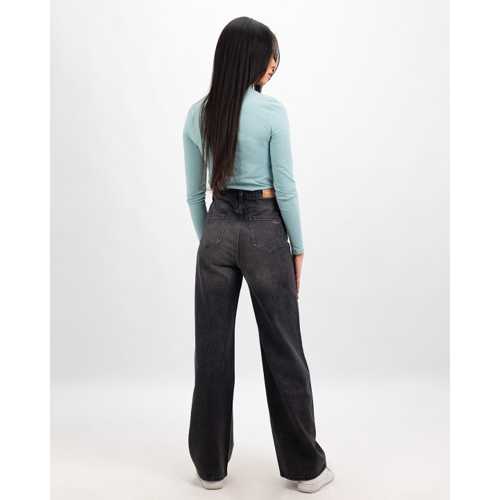 Jean wide-leg super taille haute avec strass