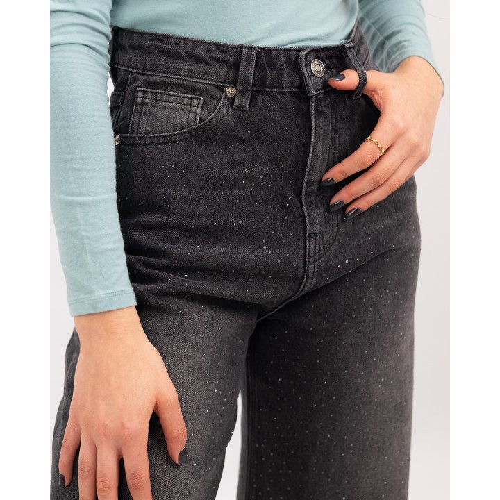 Jean wide-leg super taille haute avec strass