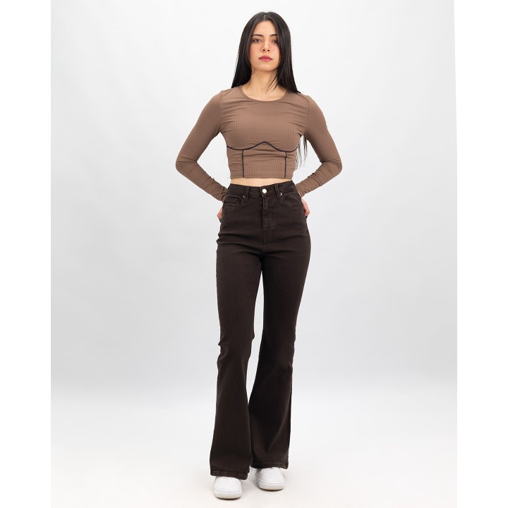 Jean flare super taille haute pré-teint