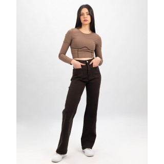 Jean coupe droite super taille haute à poches plaquées