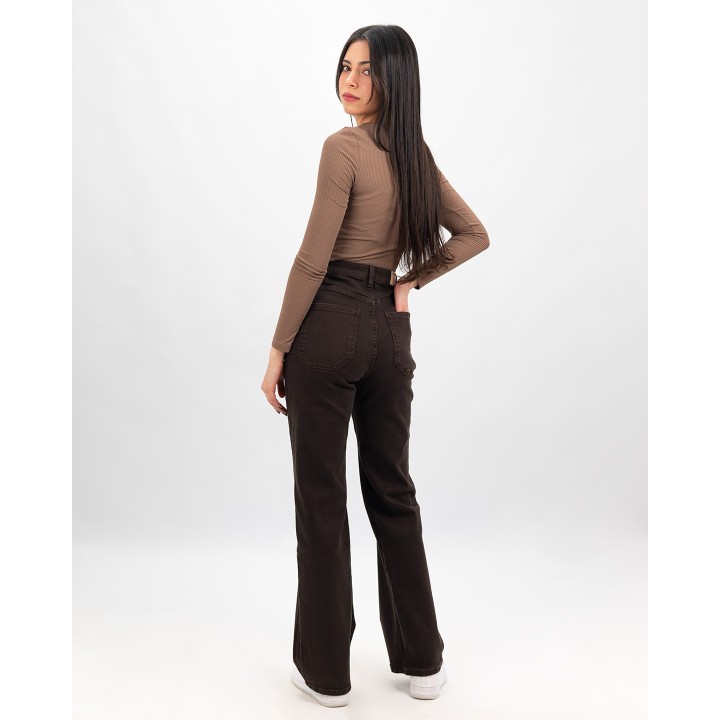 Jean coupe droite super taille haute à poches plaquées