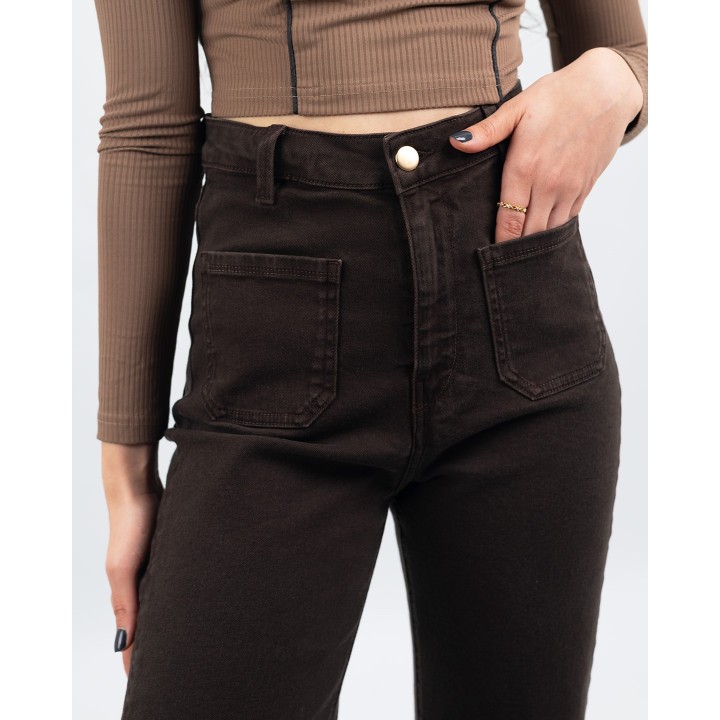 Jean coupe droite super taille haute à poches plaquées