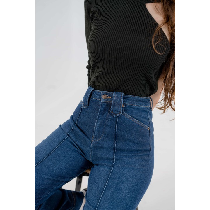 Jean large taille haute avec pli devant