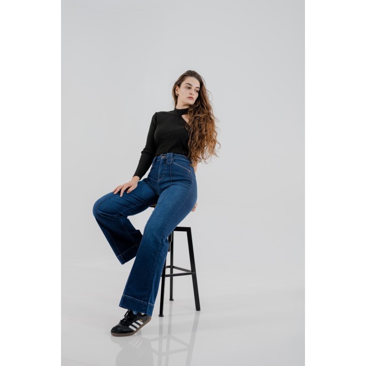 Jean large taille haute avec pli devant