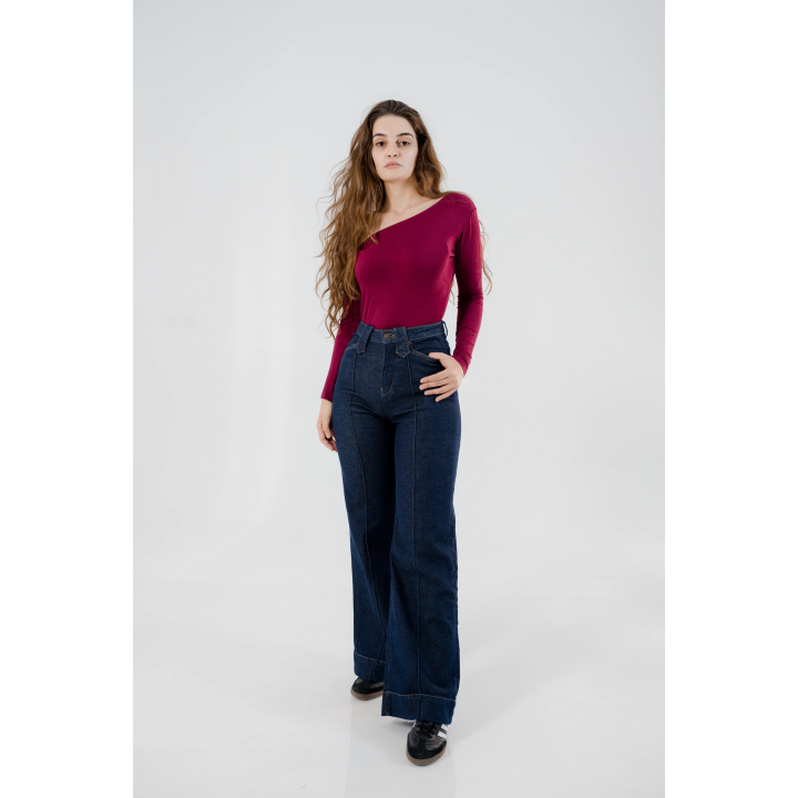 Jean large taille haute avec pli devant