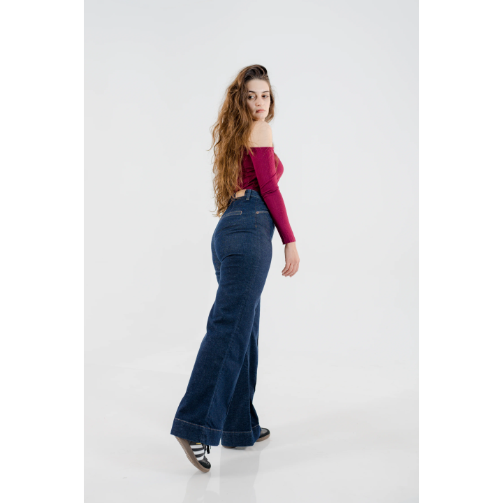 Jean large taille haute avec pli devant