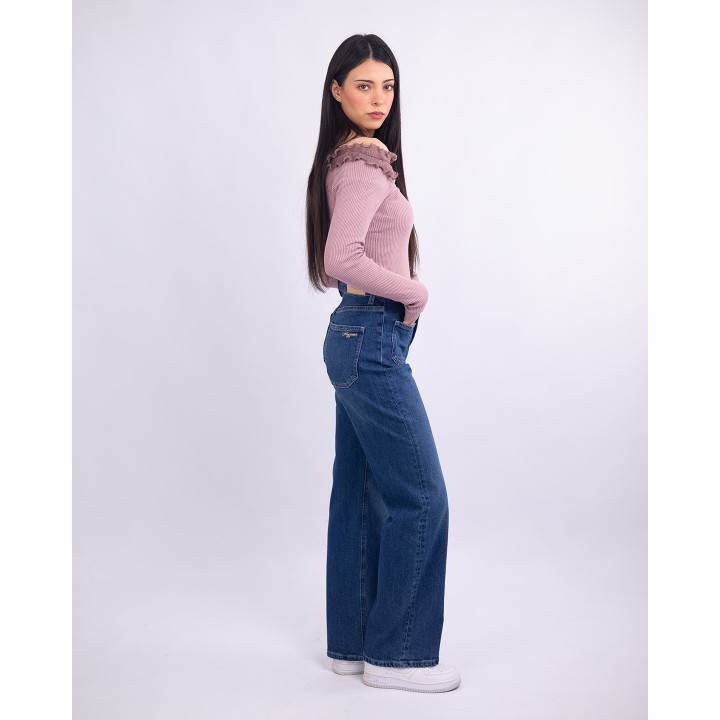 Jean coupe droite super taille haute à poches plaquées