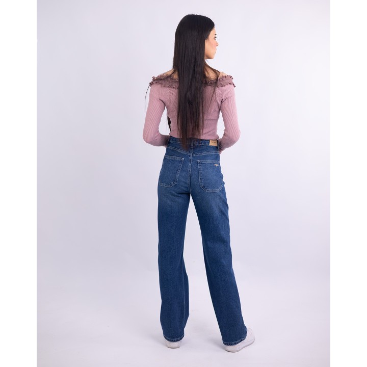Jean coupe droite super taille haute à poches plaquées