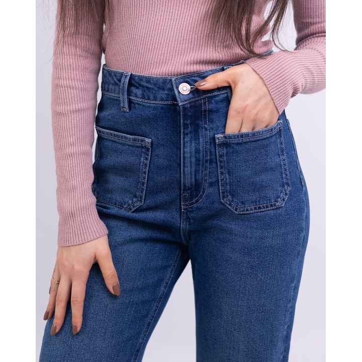 Jean coupe droite super taille haute à poches plaquées