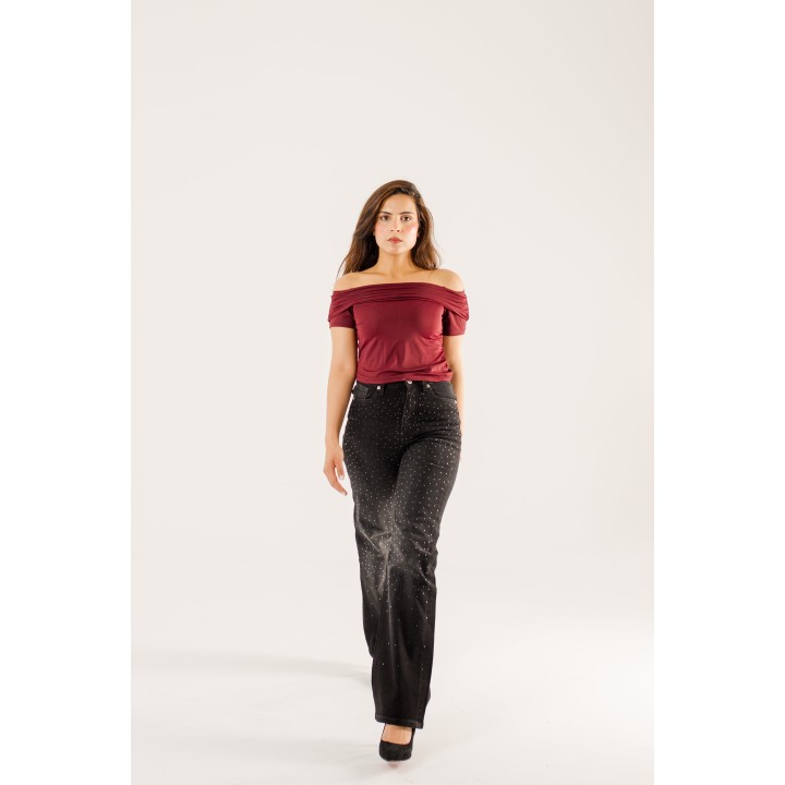 pantalon femme droite  avec strasse