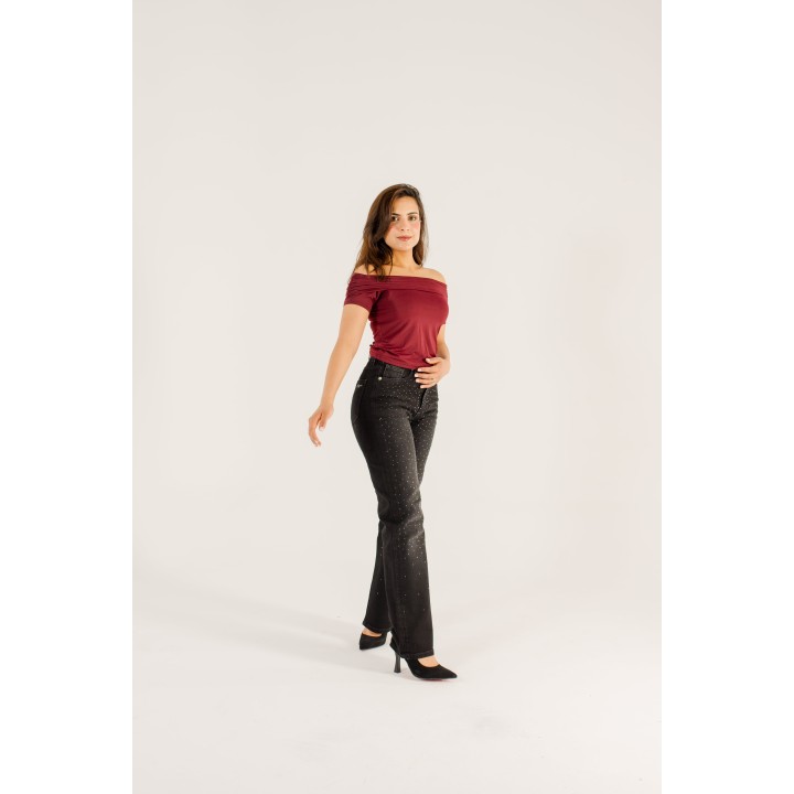 pantalon femme droite  avec strasse