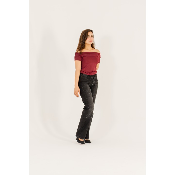 pantalon femme droite  avec strasse