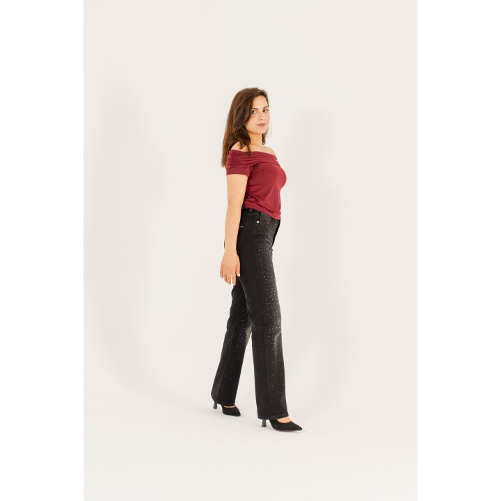 pantalon femme droite  avec strasse