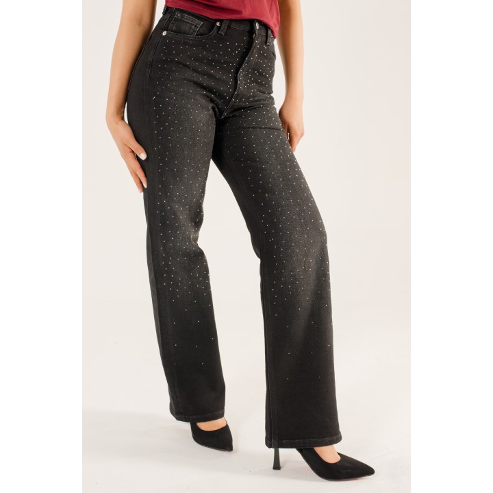 pantalon femme droite  avec strasse