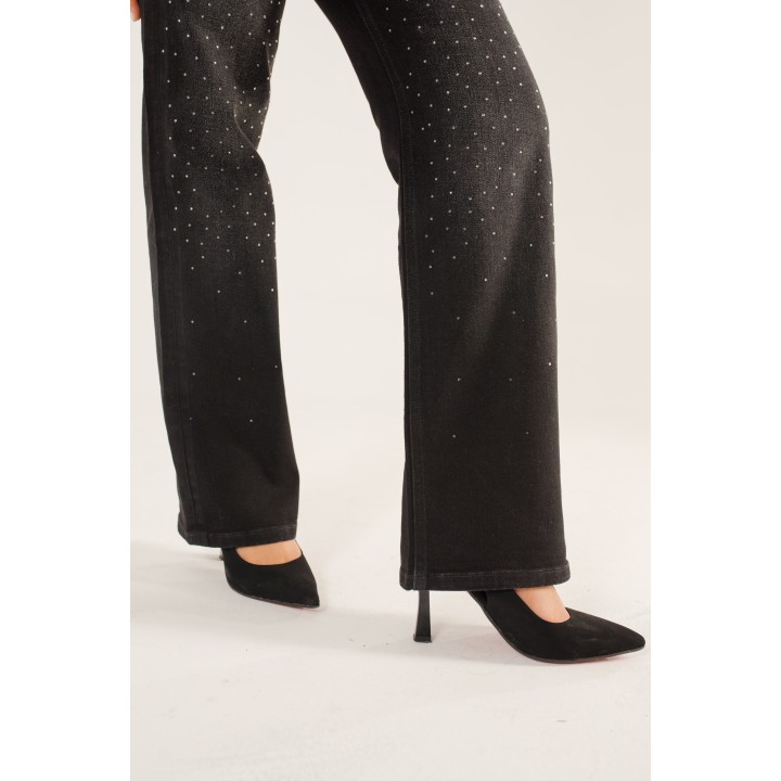 pantalon femme droite  avec strasse