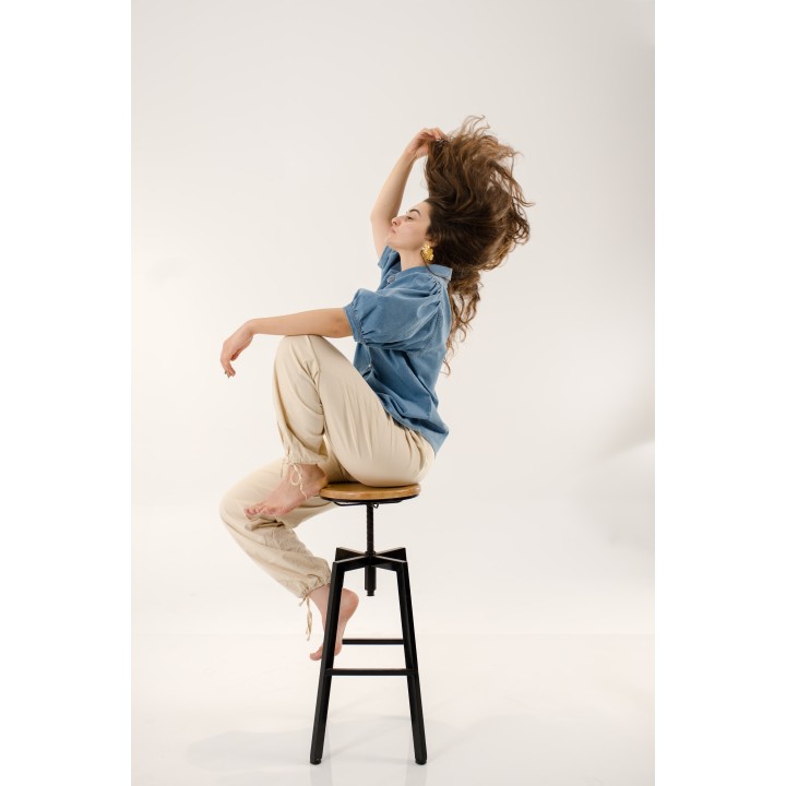 Chemise en jean oversize, coupe longue, manches bouffantes