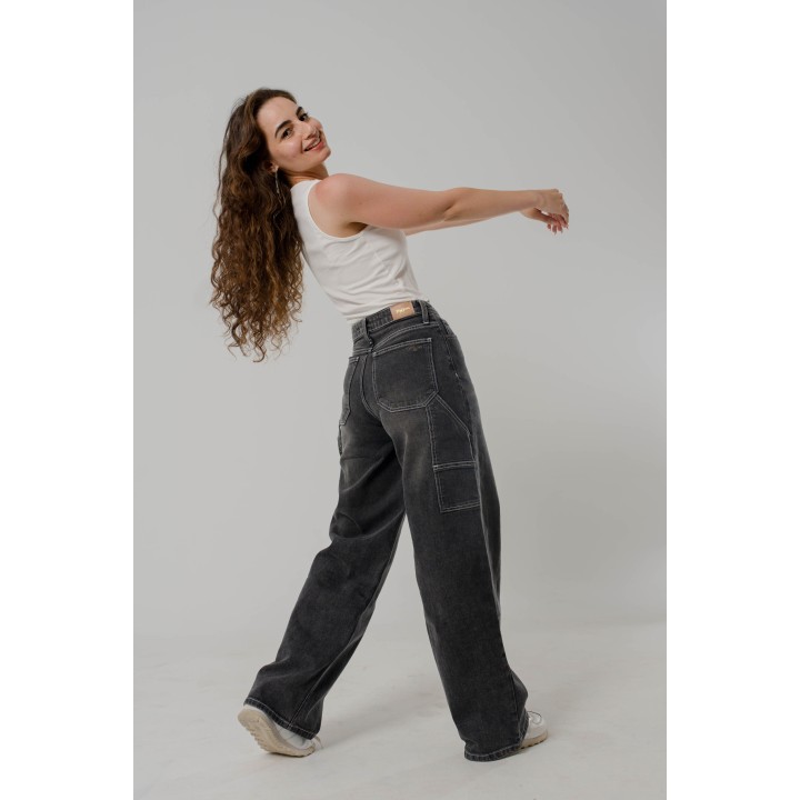 Pantalon Baggy femme avec lichette  gris