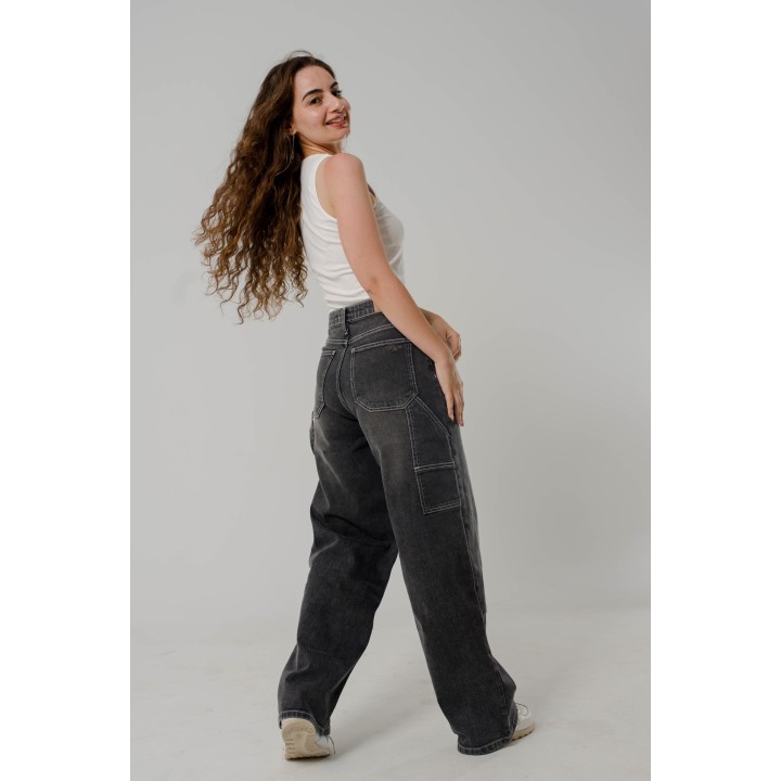 Pantalon Baggy femme avec lichette  gris