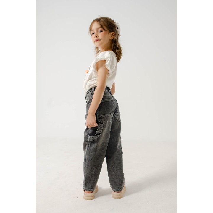 Pantalon Baggy fillette avec lichette gris