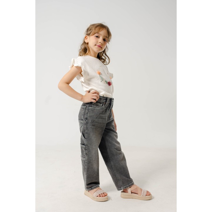 Pantalon Baggy fillette avec lichette gris